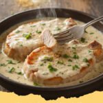 Slow Cooker Ranch Pork Chops - Tender slow cooker ranch pork chops with creamy gravy served over mashed potatoes
