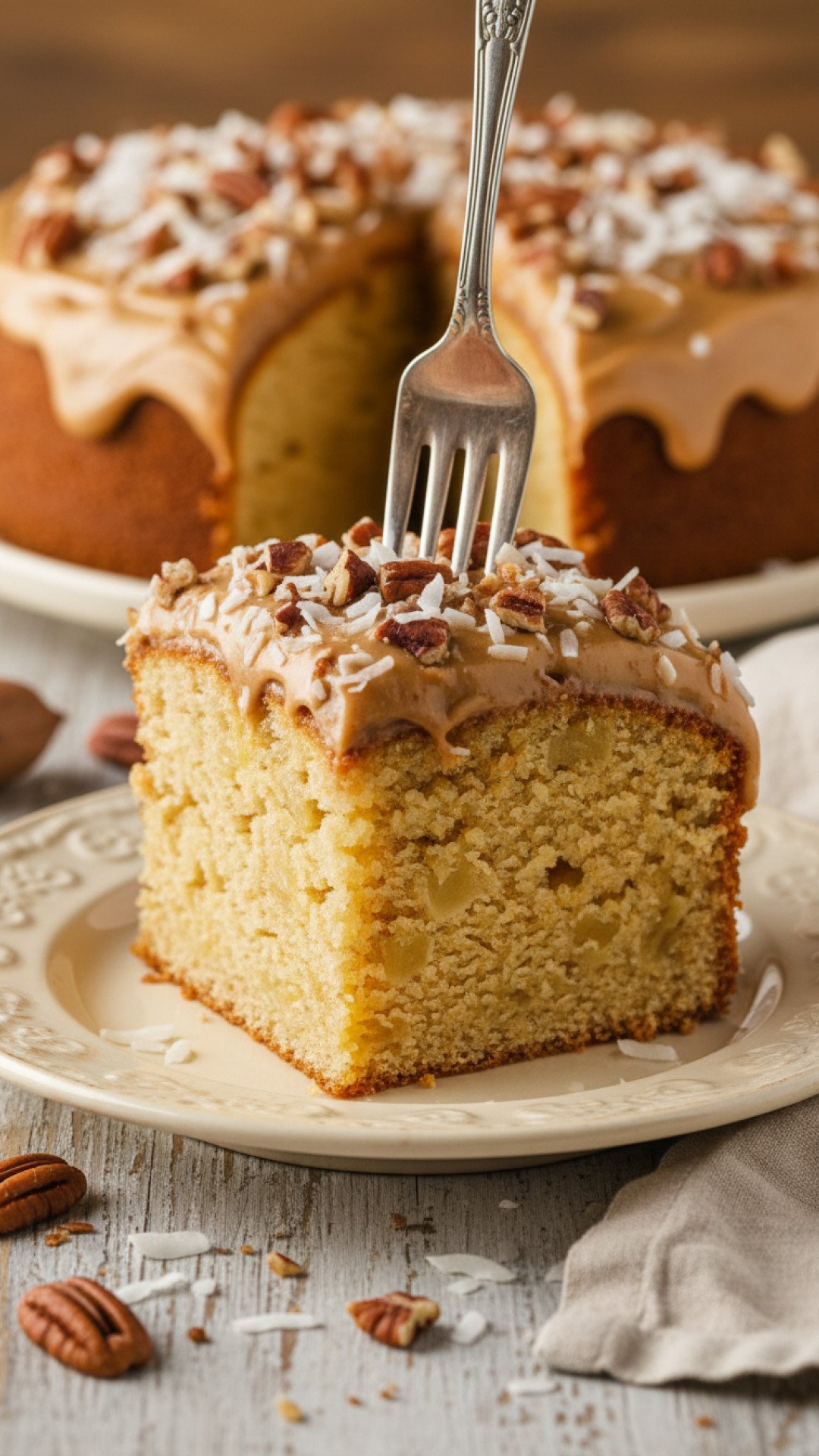 Southern Creamy Pineapple Pecan Cake Preparation