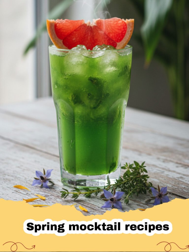 Spring mocktail recipes - A beautiful pink rhubarb and rose mocktail in a tall glass garnished with mint and rhubarb ribbons.