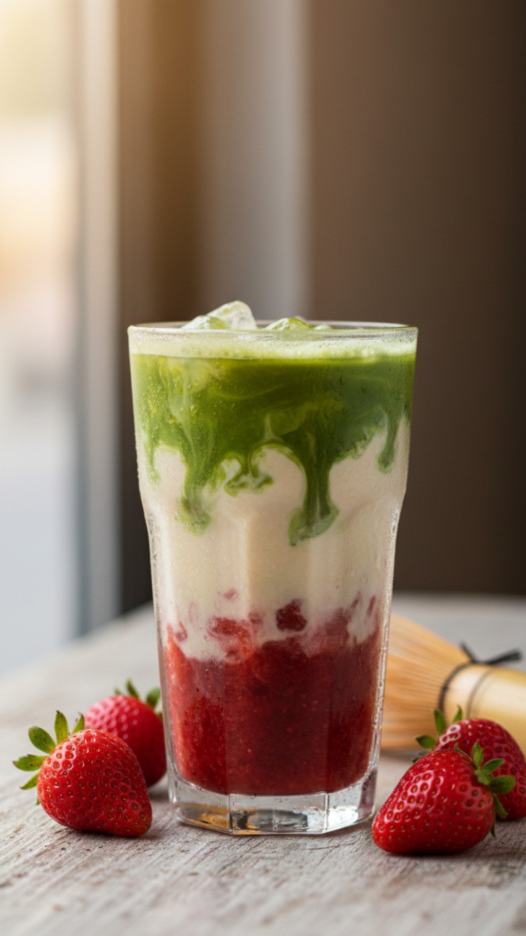 Strawberry Matcha Latte Preparation
