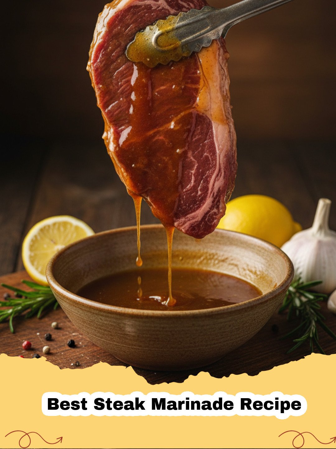 Best Steak Marinade Recipe - Perfectly grilled steak sliced against the grain, showing juicy interior, next to a bowl of the best steak marinade recipe