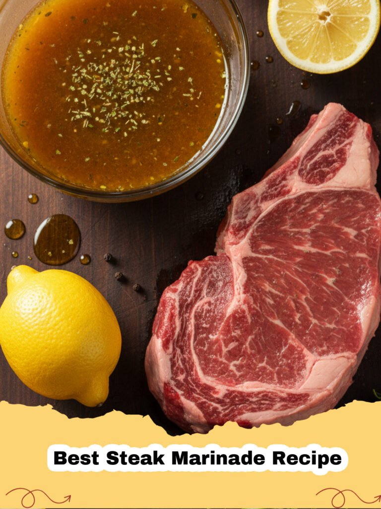 Best Steak Marinade Recipe - Perfectly seared steak with a savory crust, sliced to reveal a juicy, medium-rare interior, showcasing the results of the best steak marinade recipe.