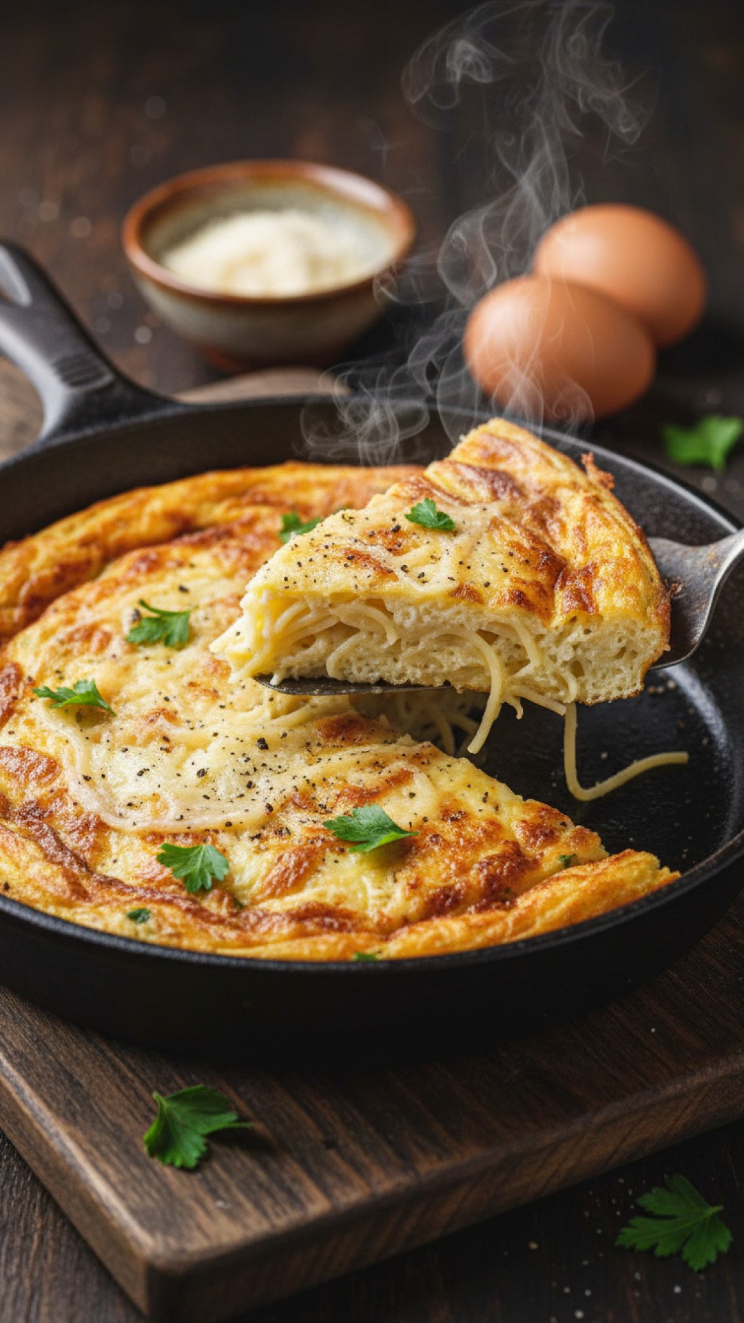 Baked Leftover Spaghetti Frittata Preparation