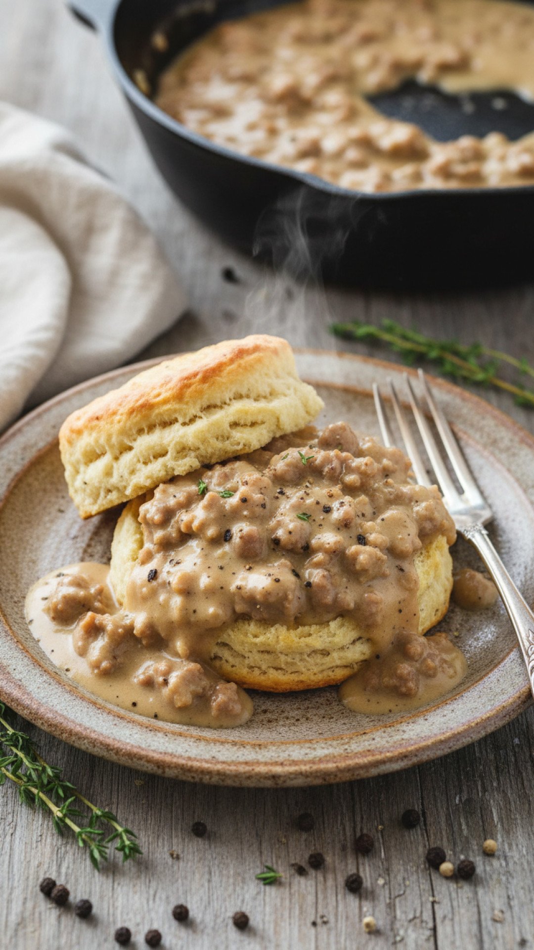 Classic Fluffy Biscuits and Creamy Sausage Gravy Preparation