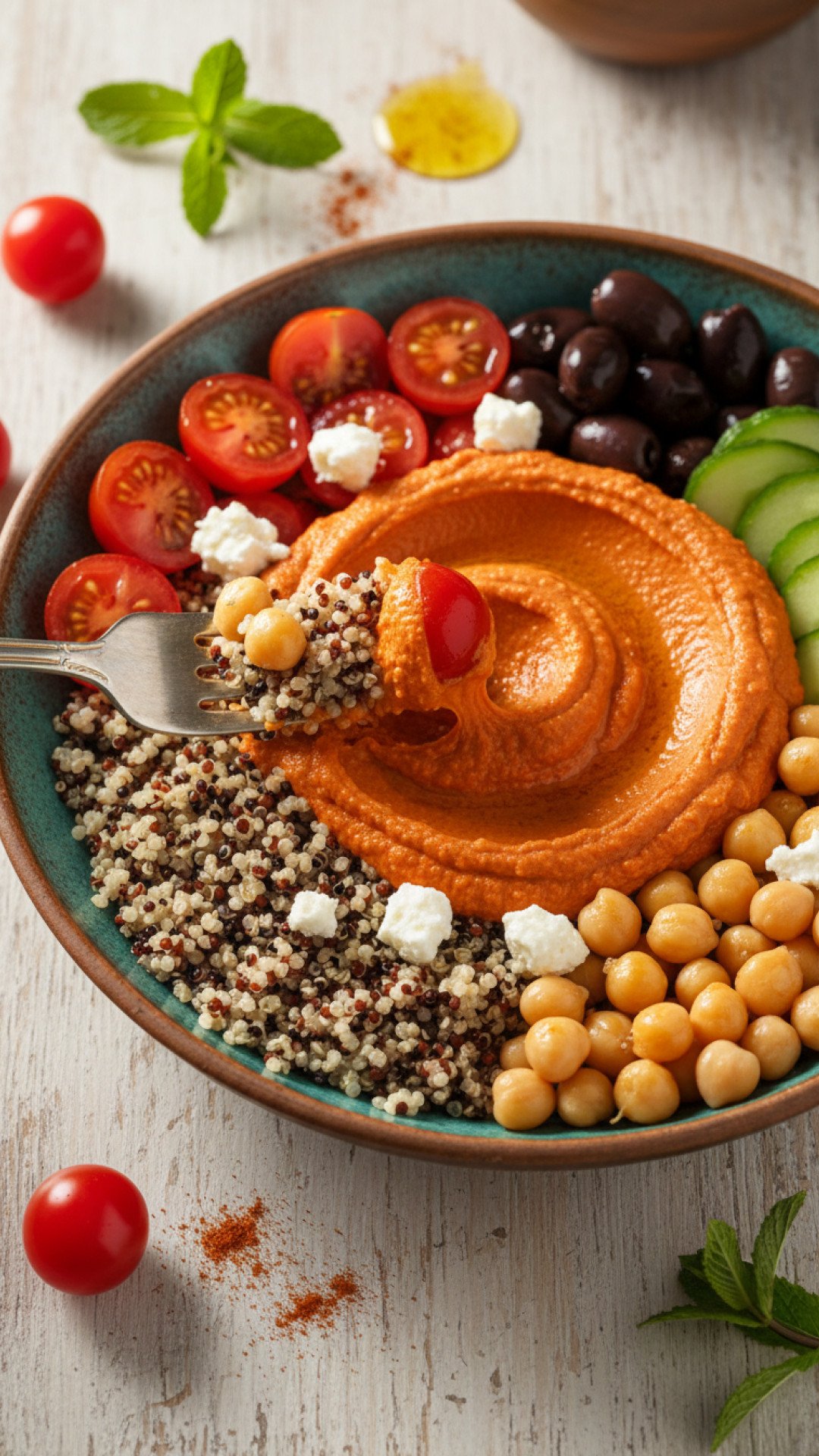 Classic Mediterranean Bowl with Lemon-Herb Vinaigrette Preparation