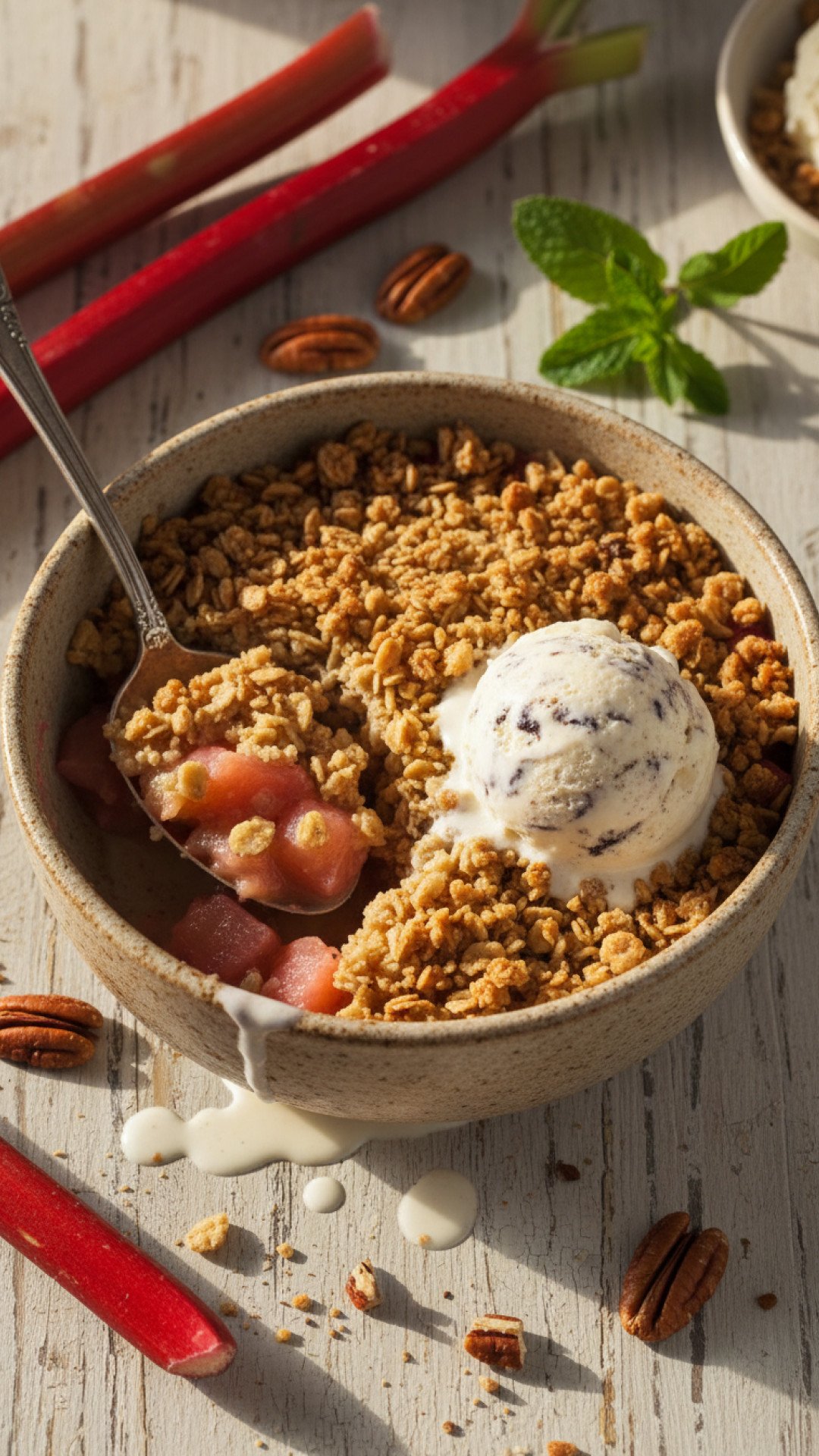 Classic Rhubarb Crisp with Oat Topping Preparation