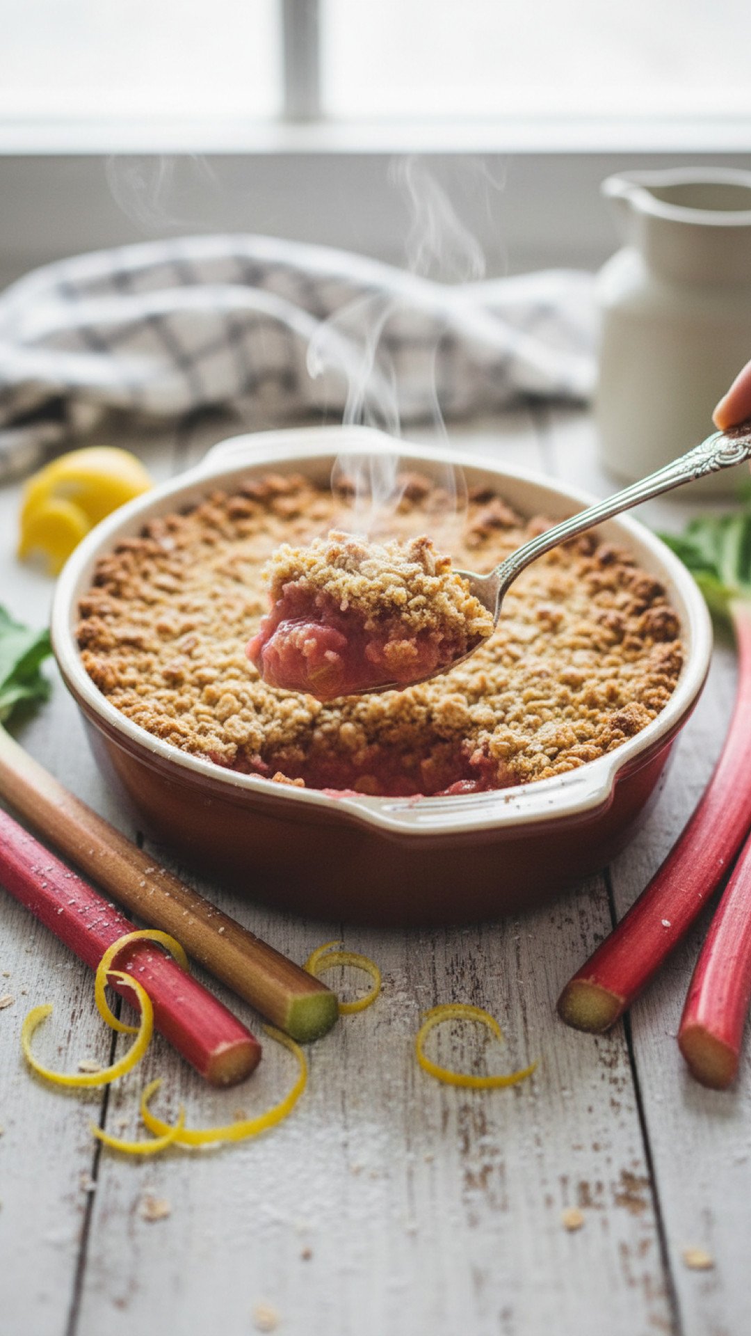 Classic Rhubarb Crumble with Oat Topping Preparation