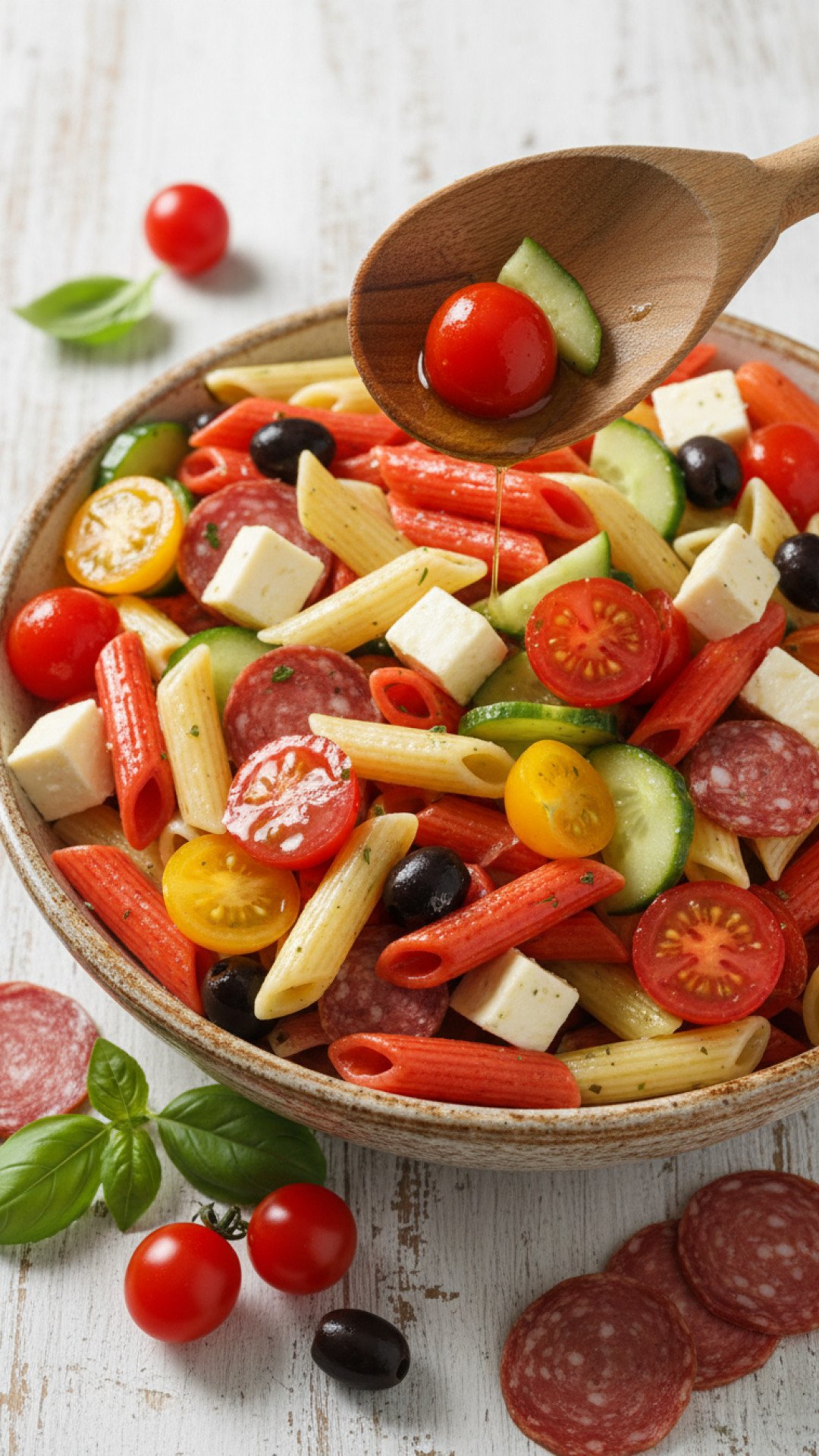 Creamy Classic Cold Pasta Salad Preparation