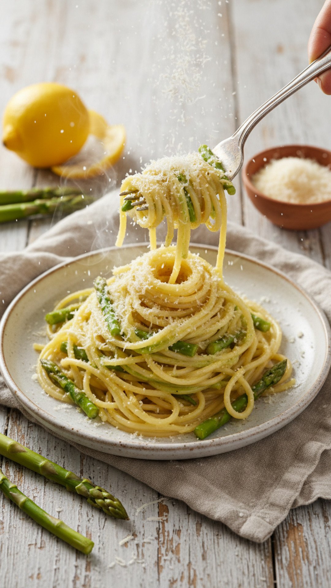 Creamy Lemon Asparagus Pasta Preparation
