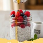 chia pudding recipes - Creamy vanilla chia pudding in a glass jar, topped with fresh berries and mint leaves, ready to eat.