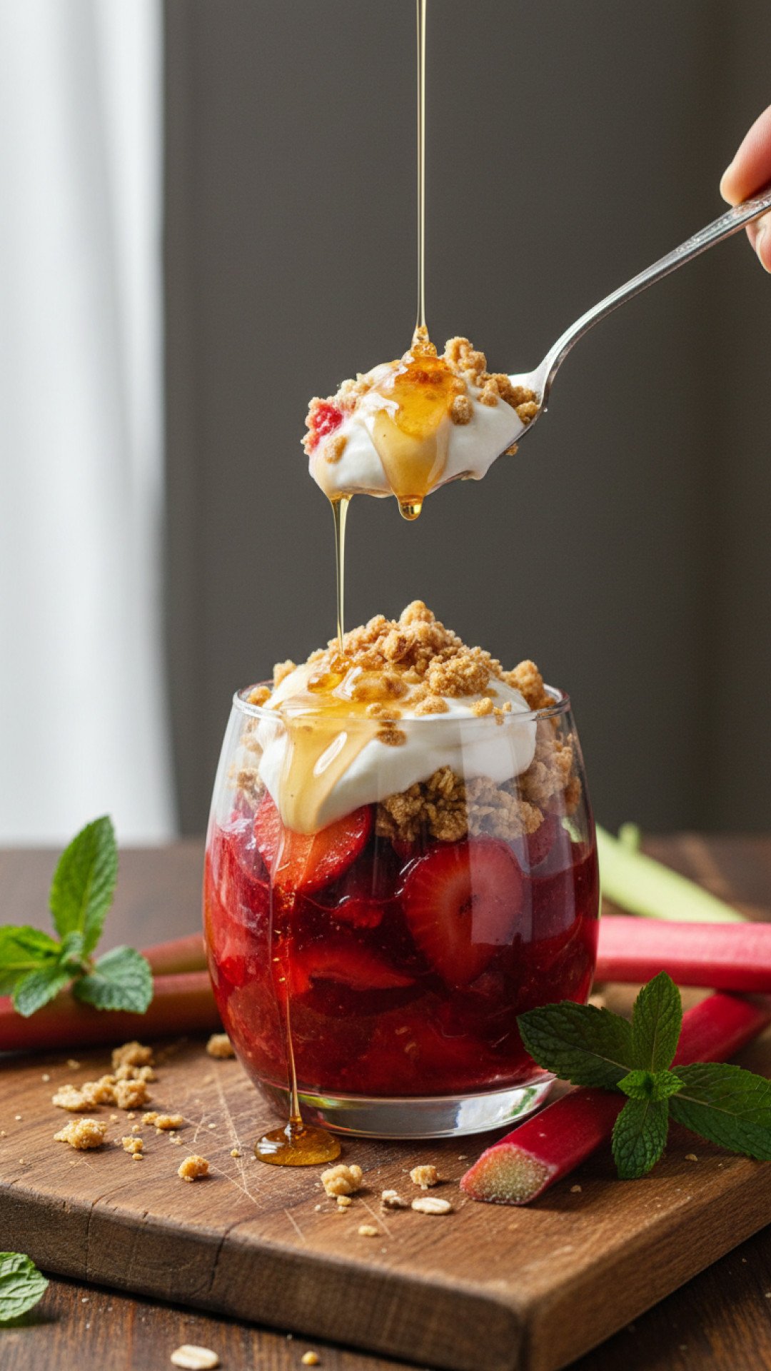 Healthy Rhubarb Crumble with Oat Topping Preparation