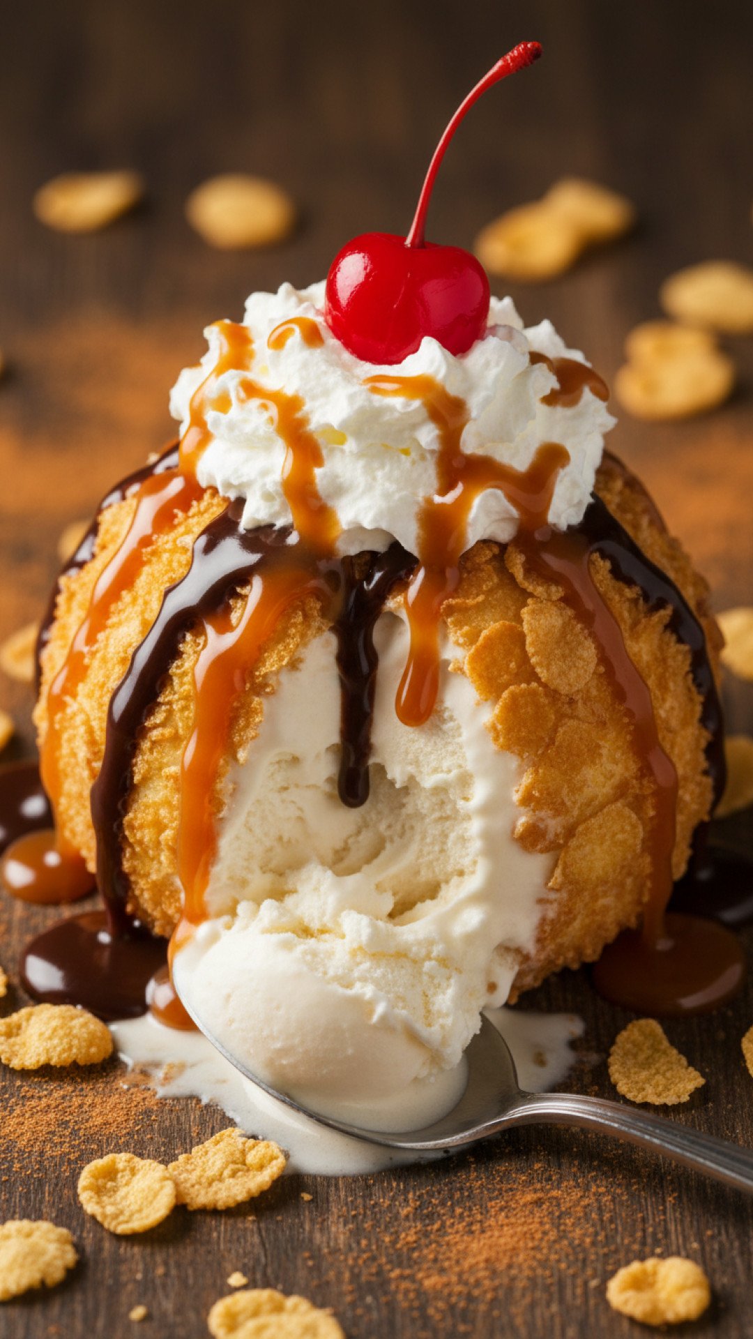 Homemade Mexican-Style Fried Ice Cream Preparation