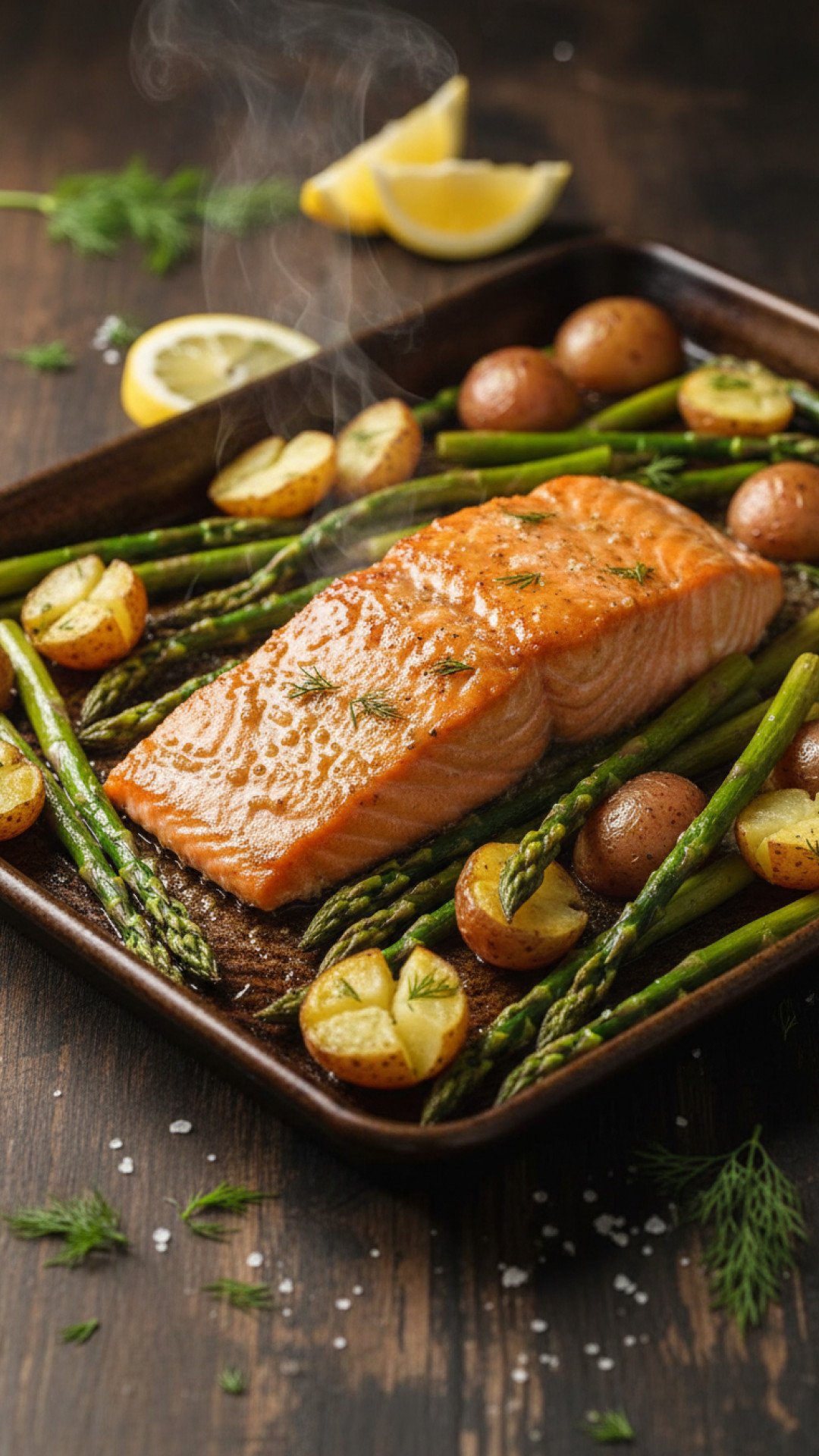 Mediterranean Herb Sheet Pan Salmon with Roasted Asparagus & Cherry Tomatoes Preparation
