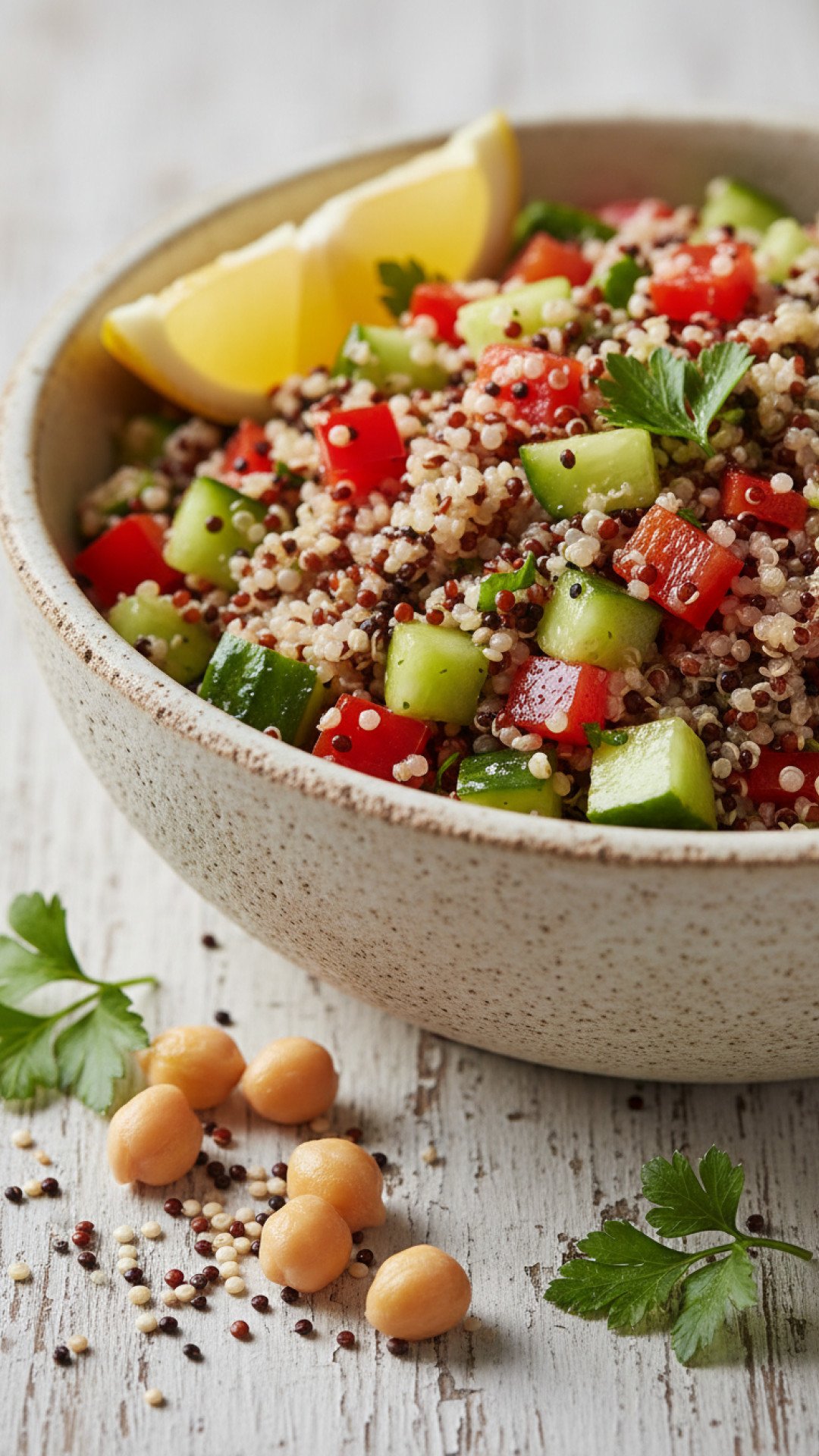 Mediterranean Quinoa Salad with Lemon-Herb Dressing Preparation