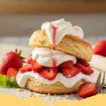 strawberry shortcake recipe - Homemade strawberry shortcake with fresh whipped cream and berries