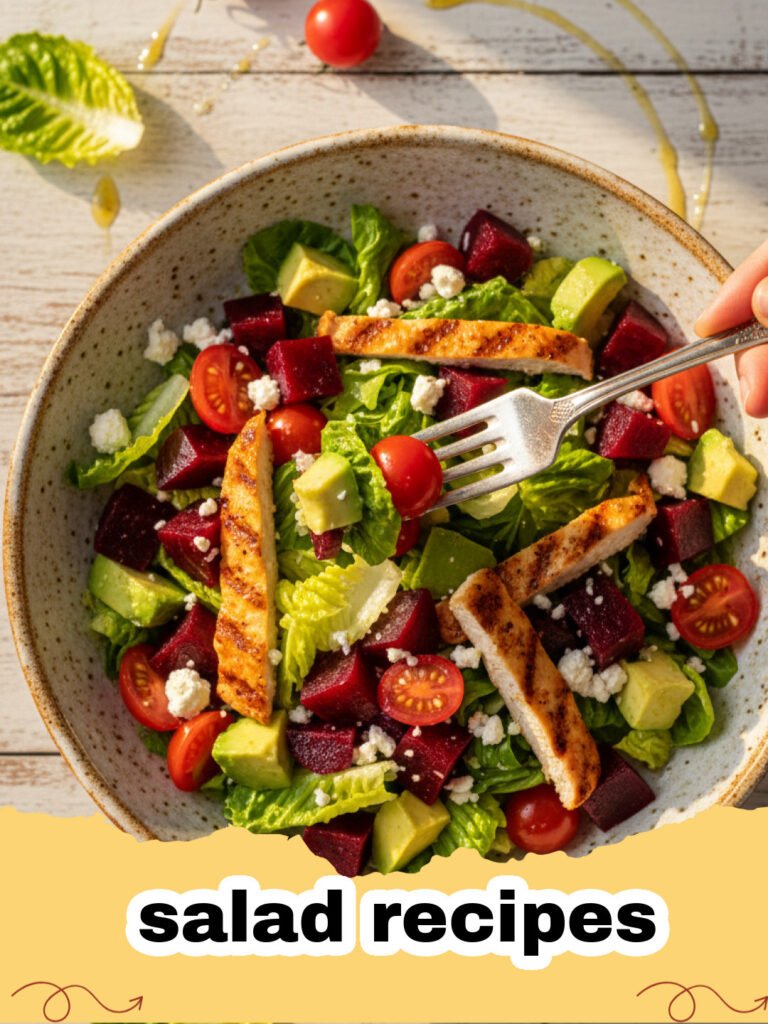 salad recipes - A vibrant Quinoa and Roasted Vegetable Power Salad with Lemon-Herb Vinaigrette, topped with feta cheese, in a large serving bowl.
