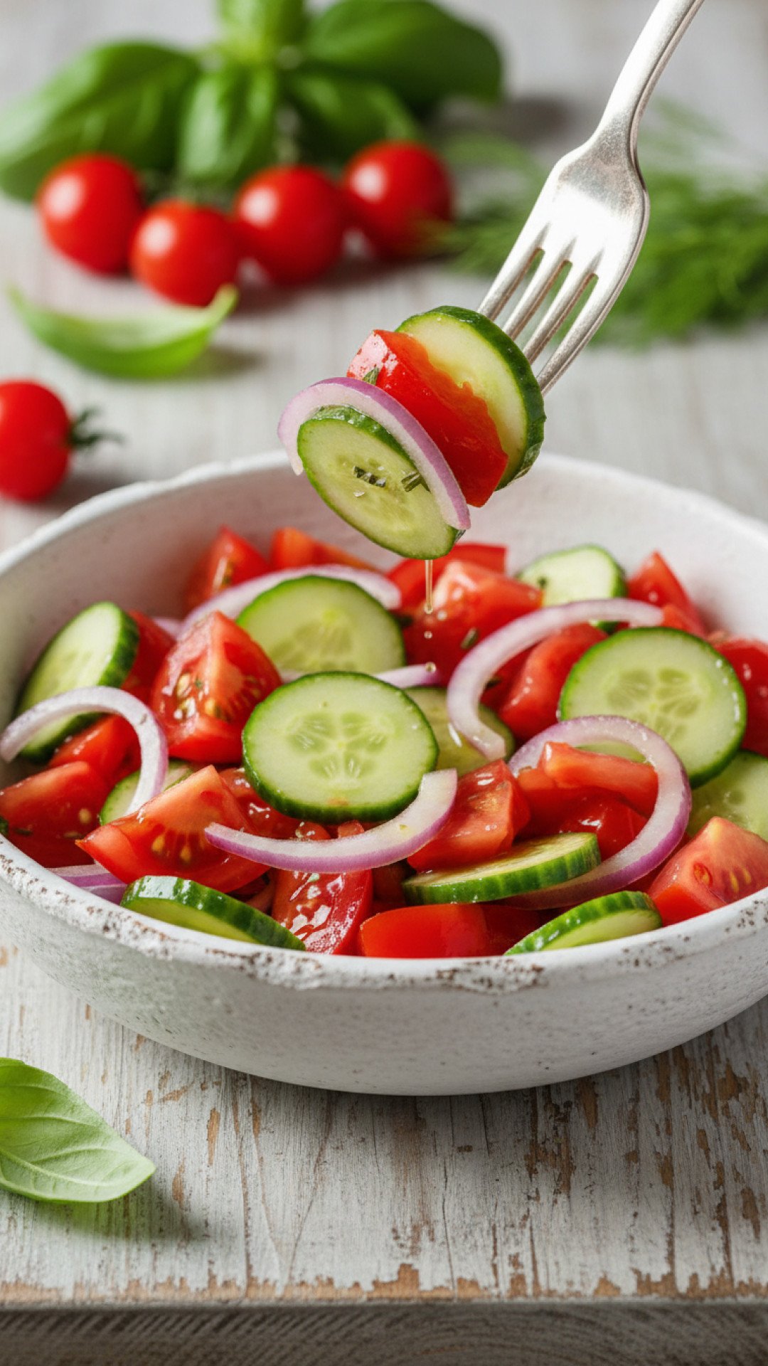 Refreshing Mediterranean Tomato Cucumber Salad Preparation