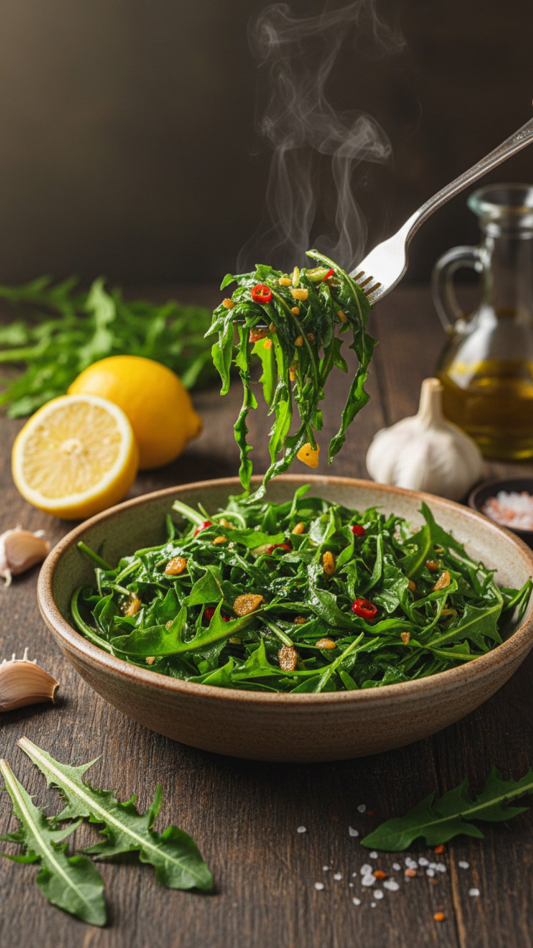 Sautéed Dandelion Greens with Garlic and Bacon Preparation