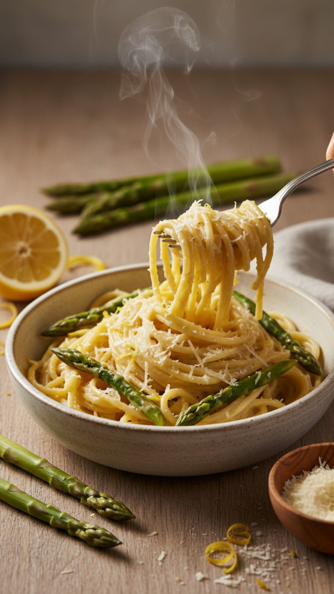Simple Lemon Garlic Asparagus Pasta Preparation
