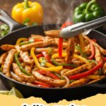 fajita recipe - Sizzling chicken fajitas in a cast iron skillet with colorful bell peppers and onions, ready to be served.