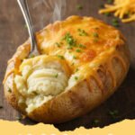 twice baked potato recipe - Perfectly golden brown twice baked potatoes topped with melted cheese and fresh chives, ready to serve.