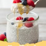 chia pudding recipes - Creamy vanilla chia pudding in a glass jar, topped with fresh berries and granola, ready for breakfast.