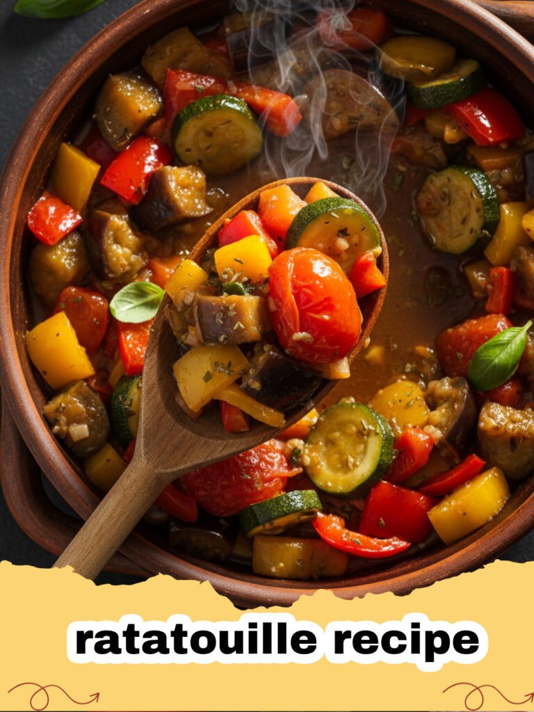 ratatouille recipe - A rustic bowl of classic French ratatouille with fresh basil garnish
