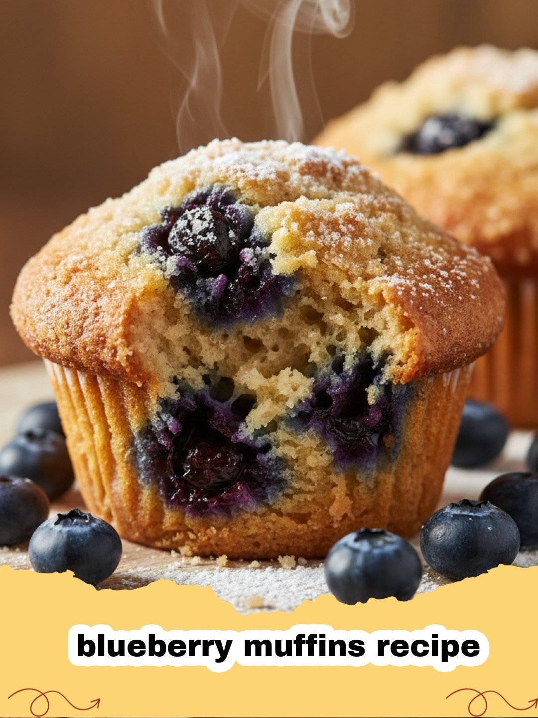 blueberry muffins recipe - Golden brown blueberry muffins with bursting berries on a wire rack