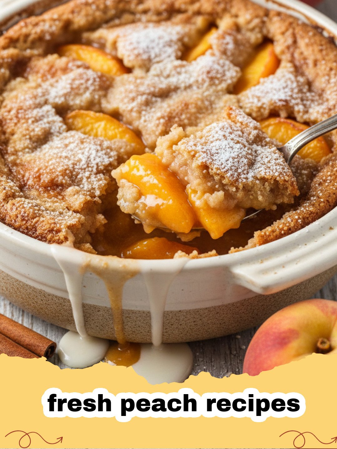 fresh peach recipes - Close-up of a warm Brown Butter Peach Crumble with a scoop of melting vanilla ice cream on top, ready to be served.