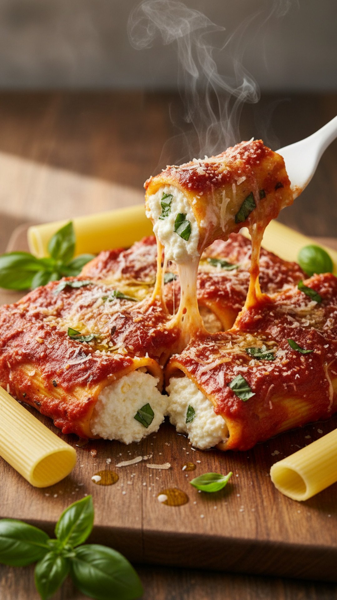 Classic Baked Manicotti with Ricotta and Marinara Preparation