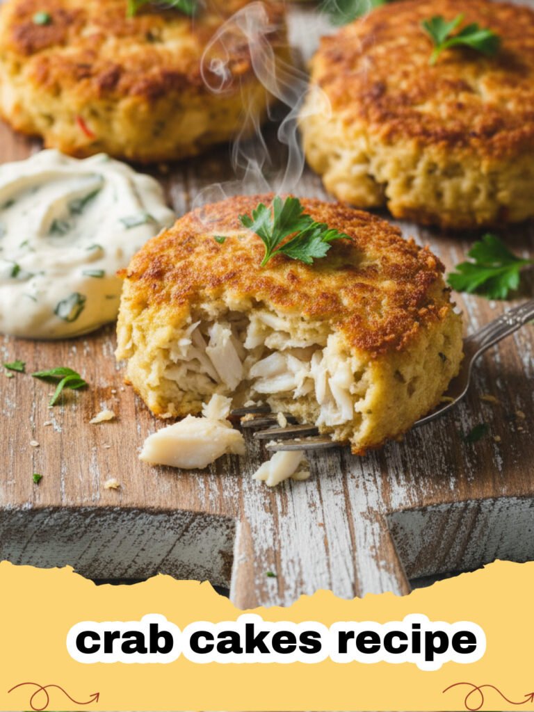 crab cakes recipe - Golden-brown classic Chesapeake crab cakes on a white plate with lemon wedges and fresh parsley garnish.