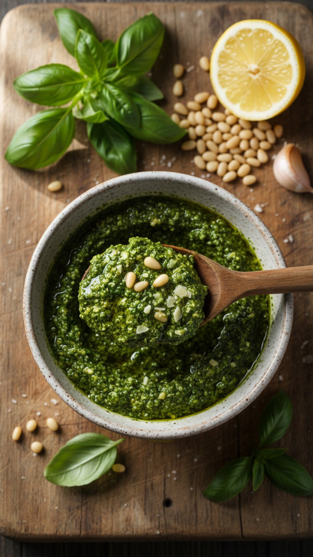 Classic Homemade Basil Pesto Preparation