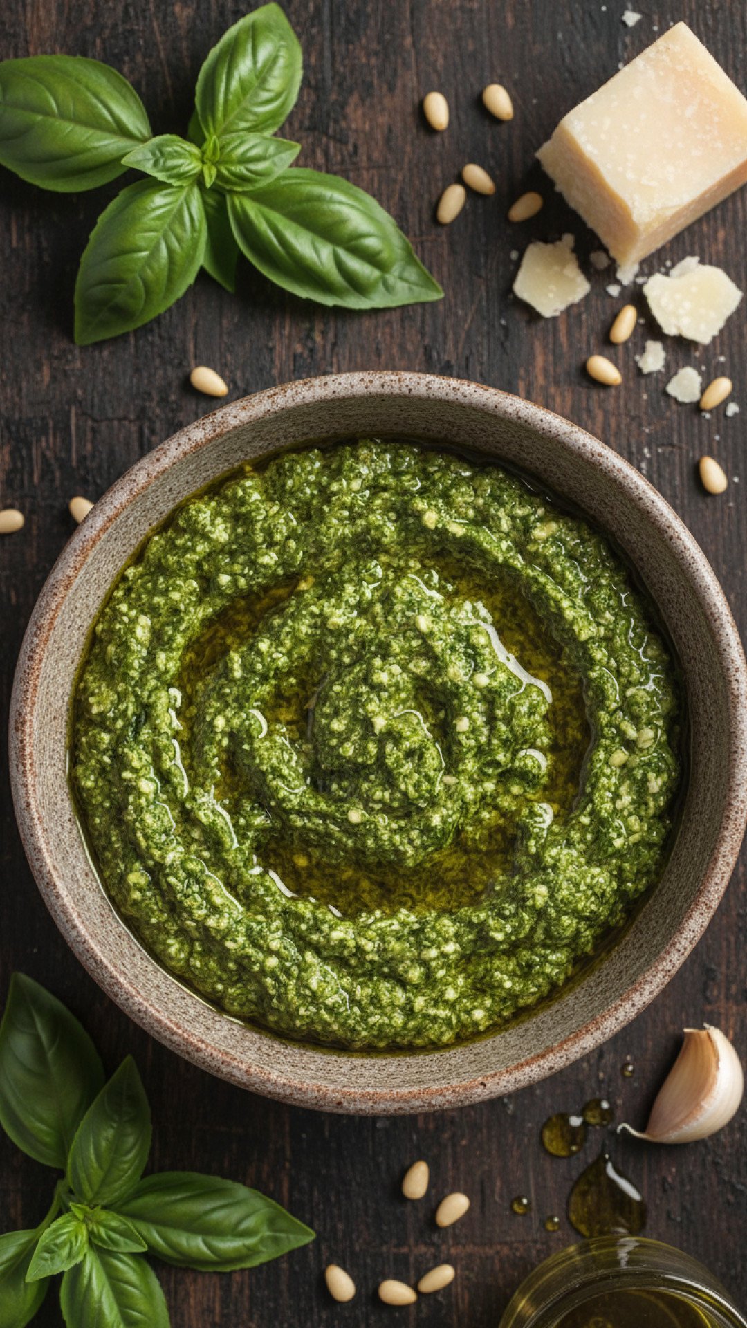 Classic Homemade Basil Pesto Preparation