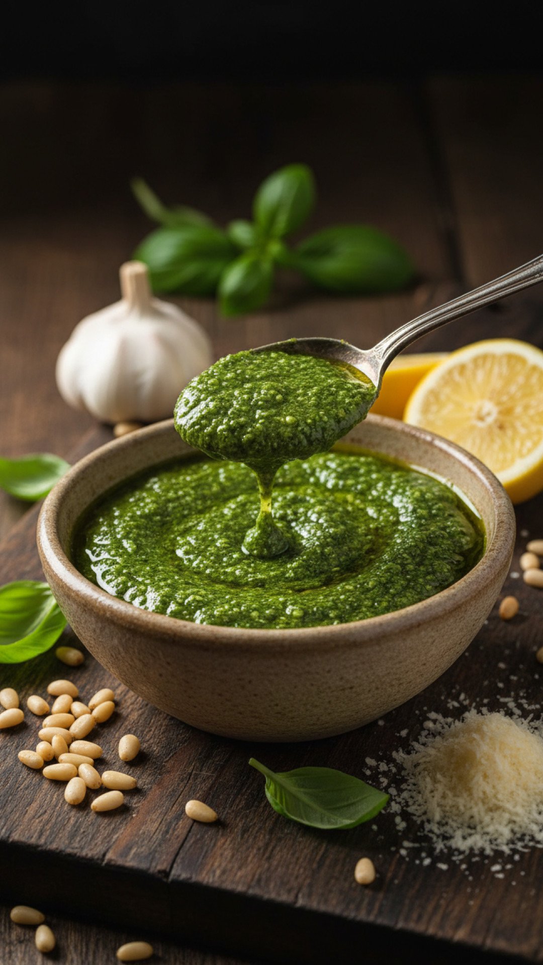 Classic Homemade Basil Pesto Preparation