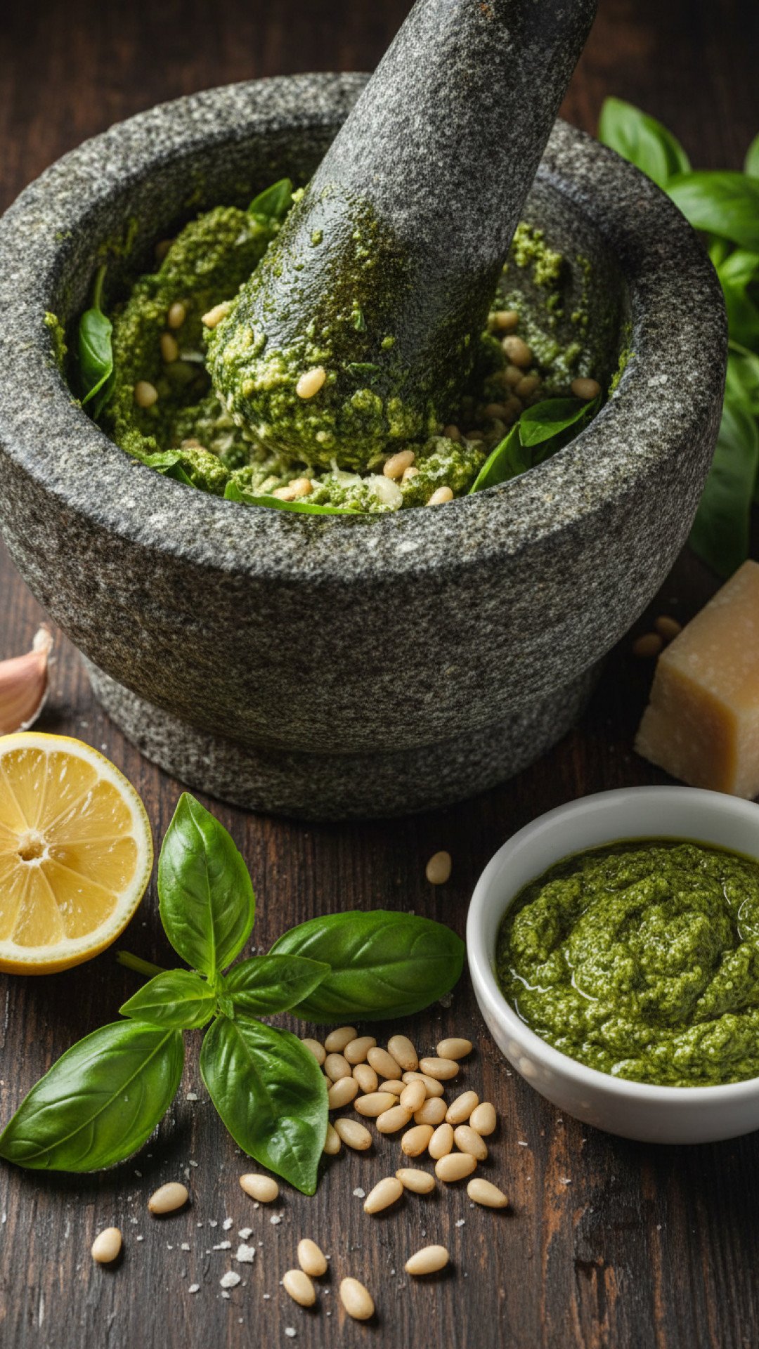 Classic Homemade Basil Pesto Preparation