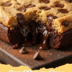 brookies recipes - A close-up shot of a sliced brookie bar showing the brownie layer on bottom and cookie layer on top.