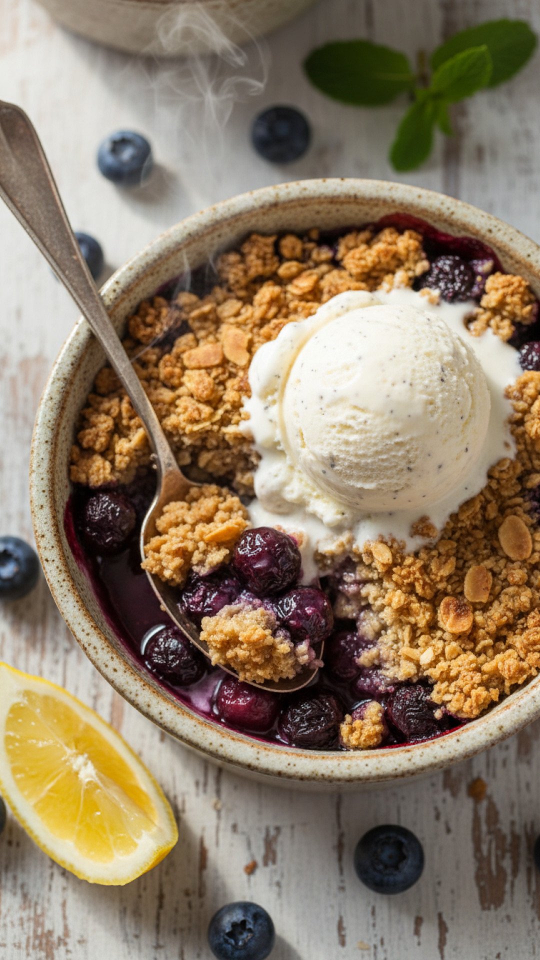 Classic Homestyle Blueberry Crisp Preparation