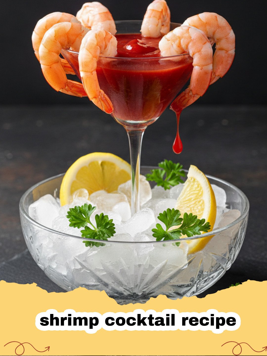 shrimp cocktail recipe - A classic shrimp cocktail with plump, pink shrimp arranged around a bowl of vibrant red cocktail sauce, garnished with lemon.