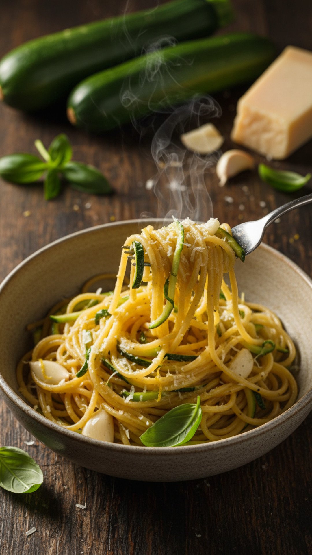 Creamy Lemon Herb Zucchini Pasta Preparation