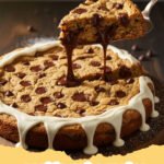 cookie cake recipe - A beautifully decorated homemade chocolate chip cookie cake with frosting and sprinkles.