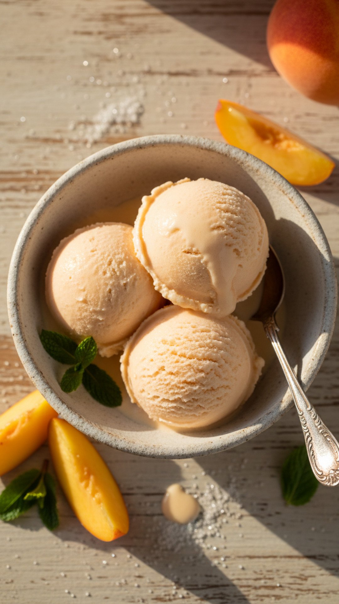Homemade Fresh Peach Ice Cream Preparation