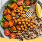 quinoa bowl recipes - A colorful Mediterranean Quinoa Power Bowl with roasted vegetables, chickpeas, and lemon-tahini dressing.