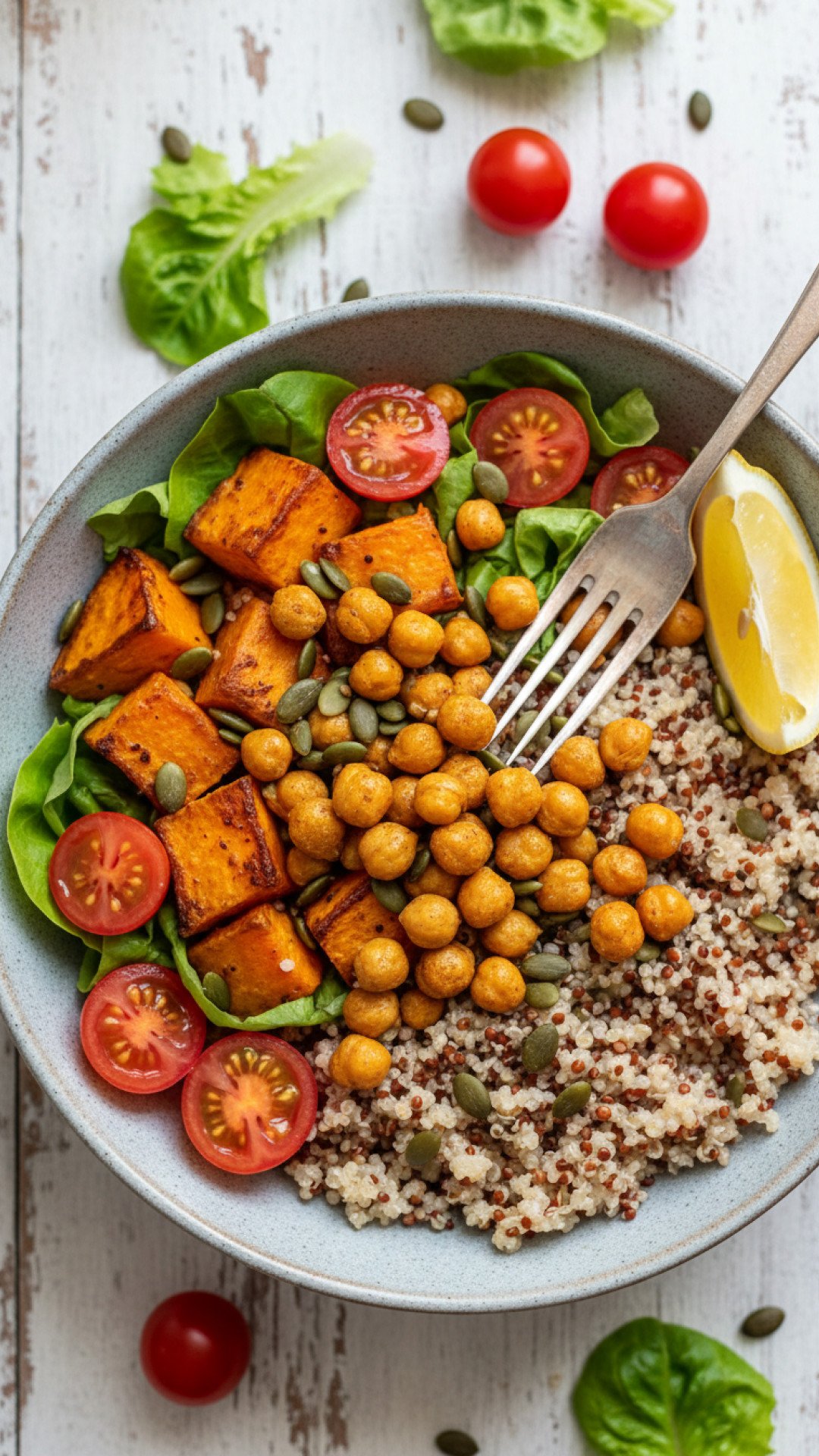 Mediterranean Quinoa Power Bowl with Lemon-Tahini Dressing Preparation