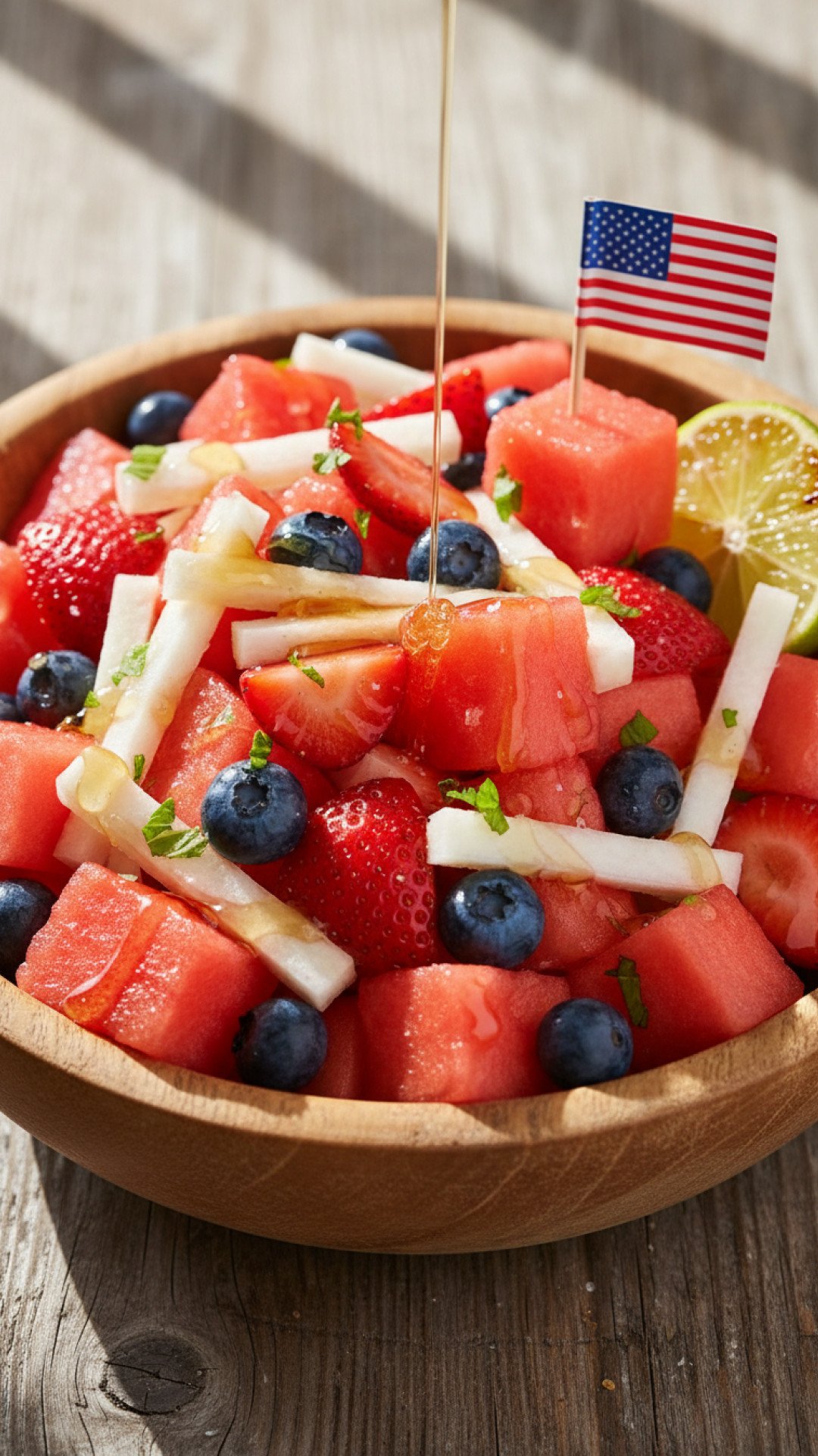 Patriotic Berry & Feta Salad with Honey-Lime Dressing Preparation