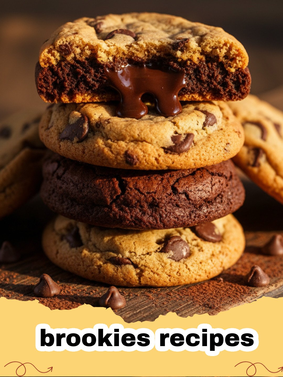 brookies recipes - Close-up of a square brookie showing distinct brownie and chocolate chip cookie layers.