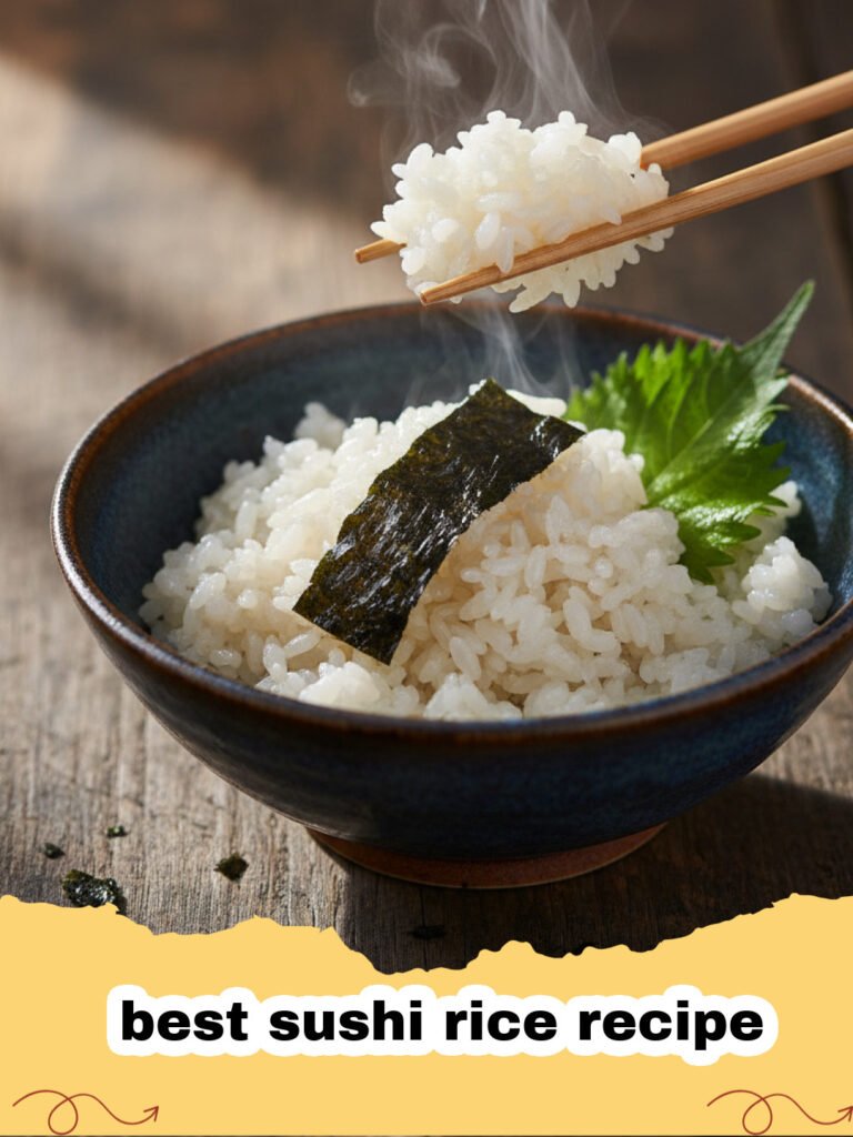best sushi rice recipe - Close-up of perfectly seasoned sushi rice in a wooden bowl with a wooden spatula