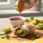spring roll recipe - Crispy golden homemade spring rolls piled on a plate with dipping sauce