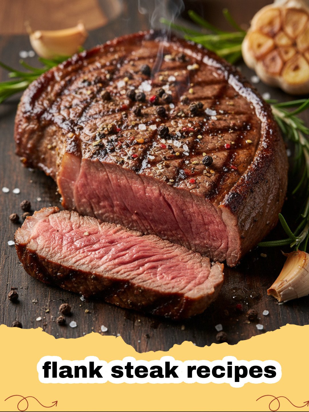flank steak recipes - Slices of perfectly grilled marinated flank steak garnished with fresh cilantro on a white platter.