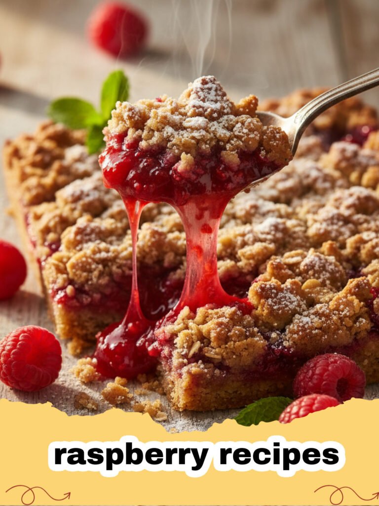 raspberry recipes - Warm Raspberry Almond Crumble topped with vanilla ice cream in a white bowl.