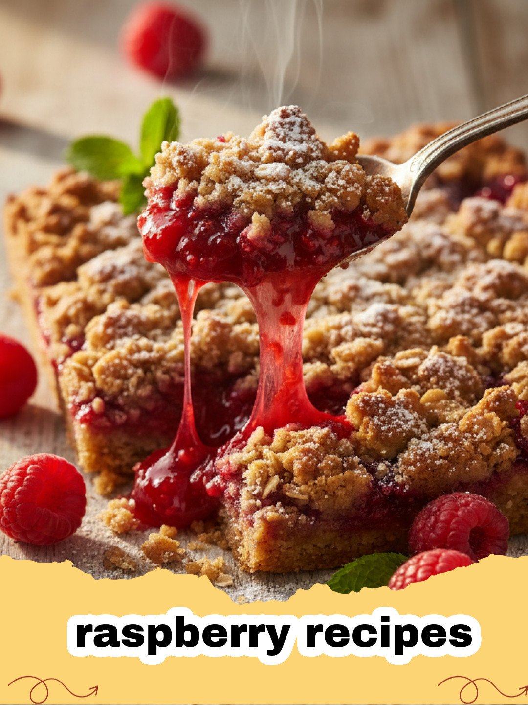 raspberry recipes - Warm Raspberry Almond Crumble topped with vanilla ice cream in a white bowl.
